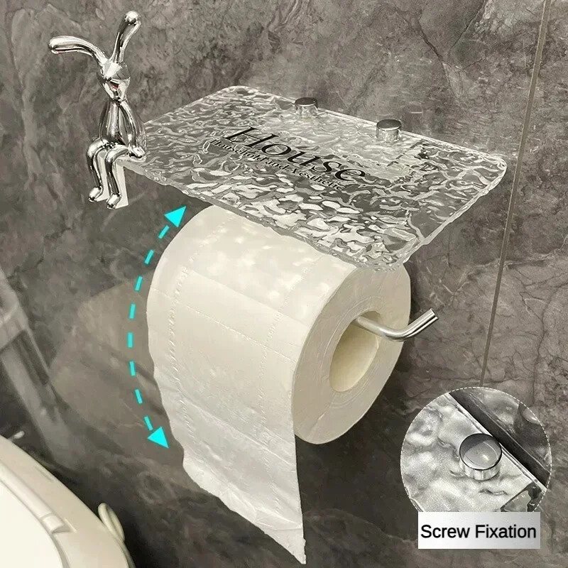 Luksusa sudraba tualetes papīra turētājs ar plauktu bez štancēšanas akrila rullopapīra turētājs salvešu pakaramais Vannas istabas piederumi Vannas istaba