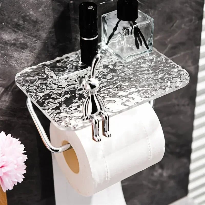 Luksusa sudraba tualetes papīra turētājs ar plauktu bez štancēšanas akrila rullopapīra turētājs salvešu pakaramais Vannas istabas piederumi Vannas istaba