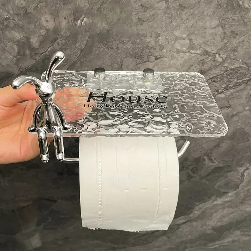 Luksusa sudraba tualetes papīra turētājs ar plauktu bez štancēšanas akrila rullopapīra turētājs salvešu pakaramais Vannas istabas piederumi Vannas istaba