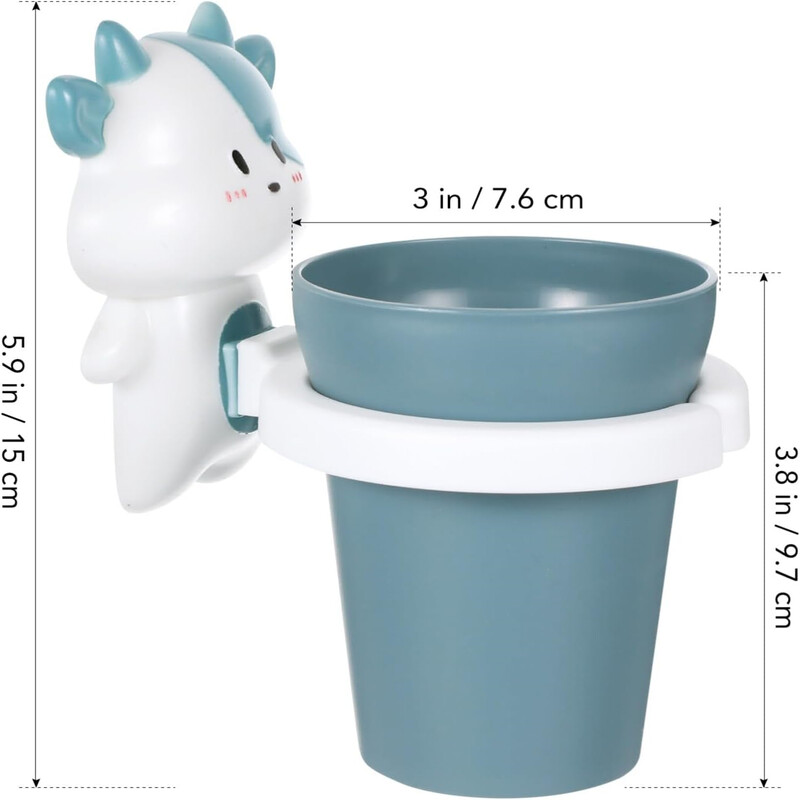 Set 1 bucată de cană de apă de gură cu desene animate de vaca drăguță, suport pentru aparat dentar montat pe perete, pahar de plastic pentru apă de gură cu suport