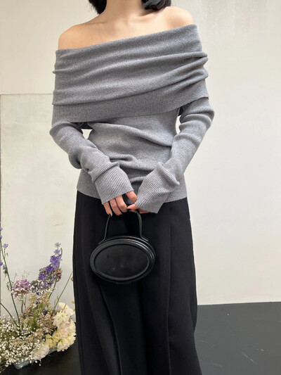 Kevadsügis, õlavaba naiste kampsunid Elegantne vintage kootud soliidne džemper kõrgelt veniv top C-038