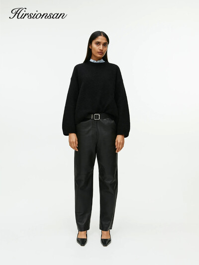 Hirsionsan Basic O kakla luktura piedurkņu džemperis sievietēm, 2024. gada lielizmēra rozā zili trikotāžas džemperi Sieviešu ikdienas biezi silti topi