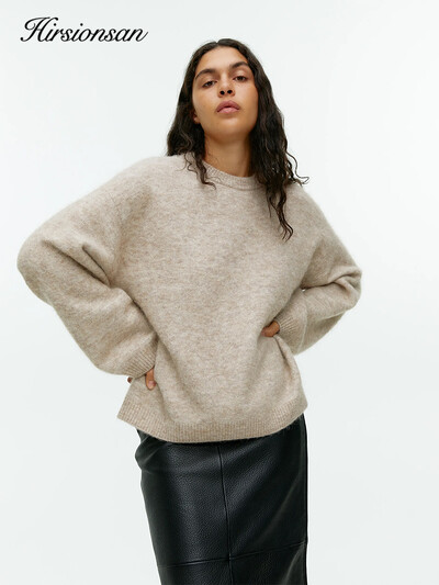 Hirsionsan Basic O kakla luktura piedurkņu džemperis sievietēm, 2024. gada lielizmēra rozā zili trikotāžas džemperi Sieviešu ikdienas biezi silti topi