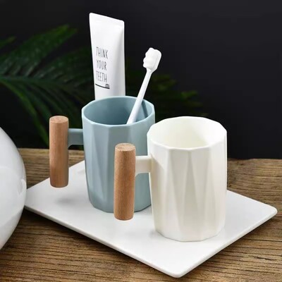 Căni cu mâner din lemn, periaj creativ, ceașcă pentru gargară, cești nordice de cafea din plastic, vase de băutură, articole de cafea, ceai, accesorii pentru bucătărie