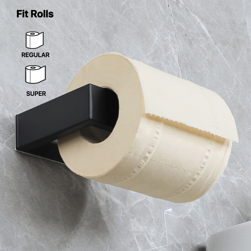 Tualetes ruļļu turētājs Matēts melns tualetes papīra turētājs bez urbšanas sienas dvieļu turētājs SUS304 nerūsējošais tērauds vannas istabai