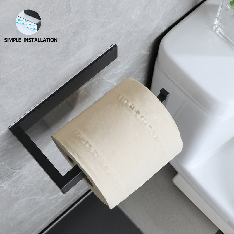 Tualetes ruļļu turētājs Matēts melns tualetes papīra turētājs bez urbšanas sienas dvieļu turētājs SUS304 nerūsējošais tērauds vannas istabai