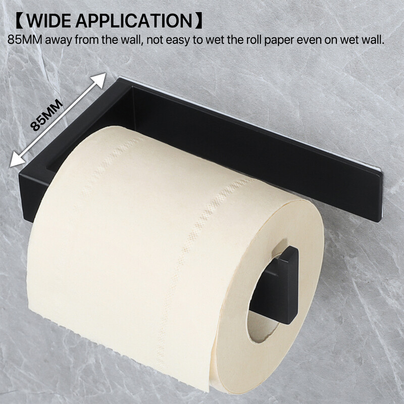 Tualetes ruļļu turētājs Matēts melns tualetes papīra turētājs bez urbšanas sienas dvieļu turētājs SUS304 nerūsējošais tērauds vannas istabai