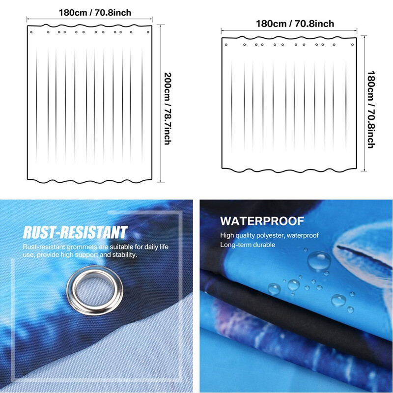 Perdeau de duș cu delfin Blue Underwater World Marine Life Tesatura din poliester pentru copii Set decor baie cu 12 cârlige