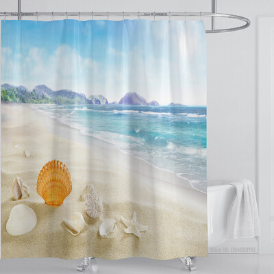 Perdeau de duș mare plajă 3D Modern tropical frunze de palmier peisaj imprimat Baie Impermeabil Decorat pentru casa Paravan de duș lavabil