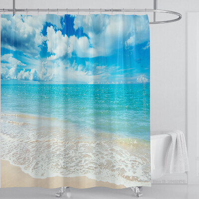 Perdeau de duș mare plajă 3D Modern tropical frunze de palmier peisaj imprimat Baie Impermeabil Decorat pentru casa Paravan de duș lavabil