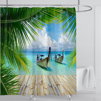 Perdeau de duș mare plajă 3D Modern tropical frunze de palmier peisaj imprimat Baie Impermeabil Decorat pentru casa Paravan de duș lavabil