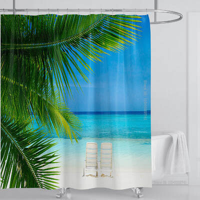 Perdeau de duș mare plajă 3D Modern tropical frunze de palmier peisaj imprimat Baie Impermeabil Decorat pentru casa Paravan de duș lavabil