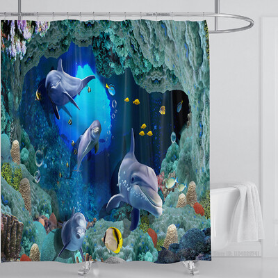 Perdeau de duș mare plajă 3D Modern tropical frunze de palmier peisaj imprimat Baie Impermeabil Decorat pentru casa Paravan de duș lavabil