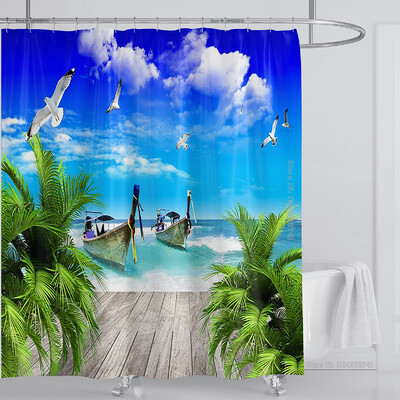 Perdeau de duș mare plajă 3D Modern tropical frunze de palmier peisaj imprimat Baie Impermeabil Decorat pentru casa Paravan de duș lavabil