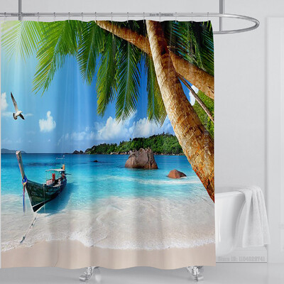 Perdeau de duș mare plajă 3D Modern tropical frunze de palmier peisaj imprimat Baie Impermeabil Decorat pentru casa Paravan de duș lavabil