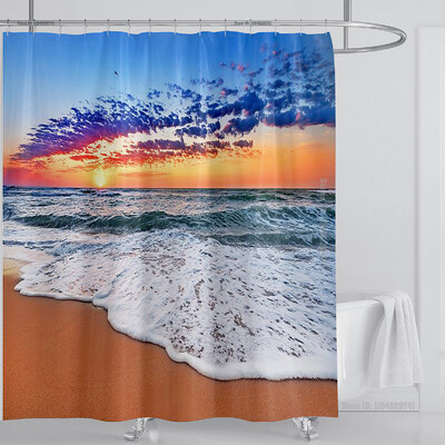 Perdeau de duș mare plajă 3D Modern tropical frunze de palmier peisaj imprimat Baie Impermeabil Decorat pentru casa Paravan de duș lavabil