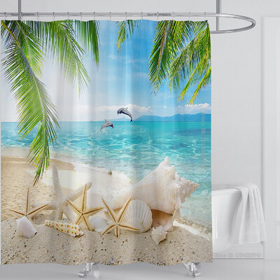 Perdeau de duș mare plajă 3D Modern tropical frunze de palmier peisaj imprimat Baie Impermeabil Decorat pentru casa Paravan de duș lavabil