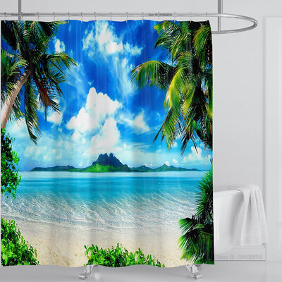 Perdeau de duș mare plajă 3D Modern tropical frunze de palmier peisaj imprimat Baie Impermeabil Decorat pentru casa Paravan de duș lavabil