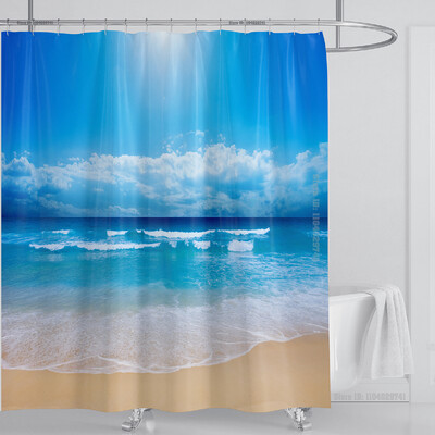 Perdeau de duș mare plajă 3D Modern tropical frunze de palmier peisaj imprimat Baie Impermeabil Decorat pentru casa Paravan de duș lavabil