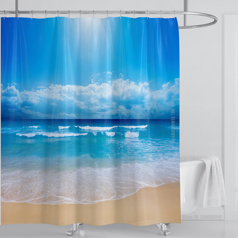 Perdeau de duș mare plajă 3D Modern tropical frunze de palmier peisaj imprimat Baie Impermeabil Decorat pentru casa Paravan de duș lavabil