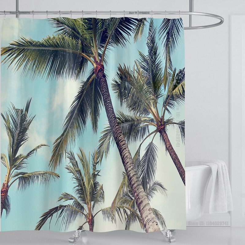 Perdeau de duș mare plajă 3D Modern tropical frunze de palmier peisaj imprimat Baie Impermeabil Decorat pentru casa Paravan de duș lavabil