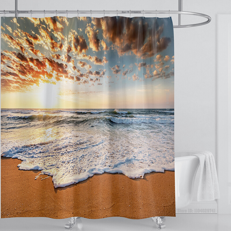 Perdeau de duș mare plajă 3D Modern tropical frunze de palmier peisaj imprimat Baie Impermeabil Decorat pentru casa Paravan de duș lavabil