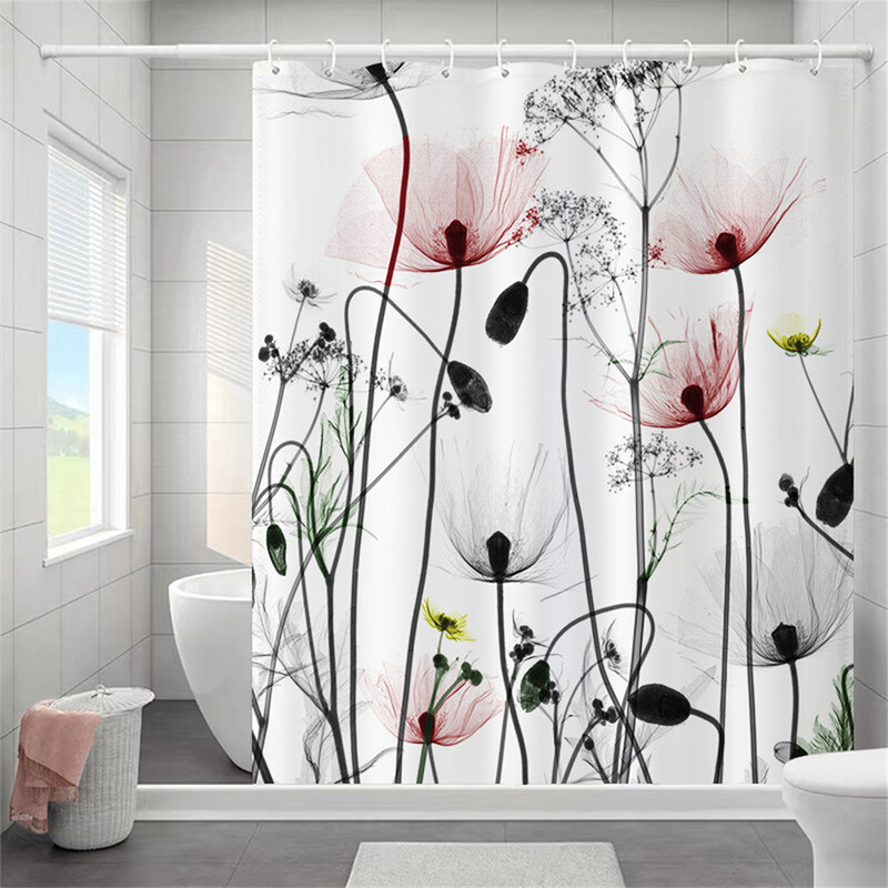 Butterfly ziedu vannas istabas aizkars Elegants aizmugures dušas aizkars Vannas istabas poliestera ūdensizturīgs auduma apdares āķi vannas aizkars
