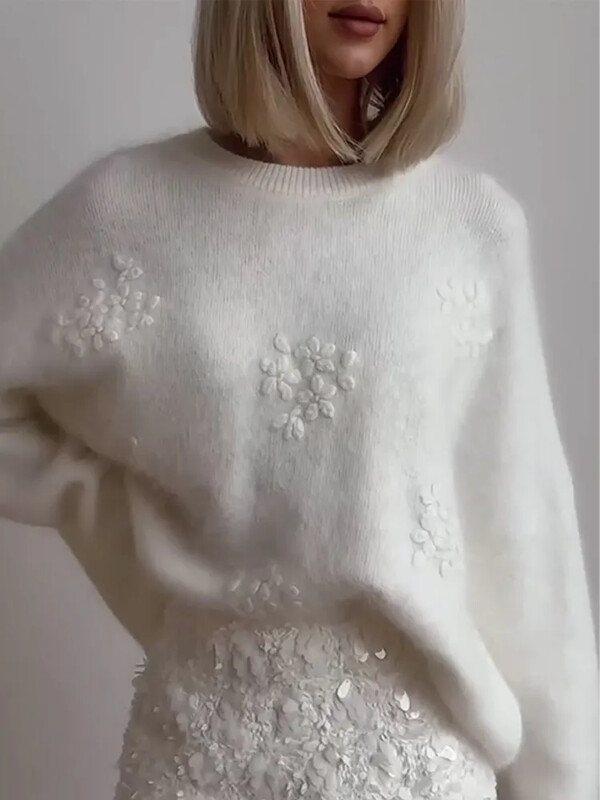 Sieviešu vienkrāsains izšuvums ar apdruku trikotāžas džemperis ikdienišķs ar garu kakla izgriezumu, brīvs džemperis rudens ziemas dāmu High Street džemperi