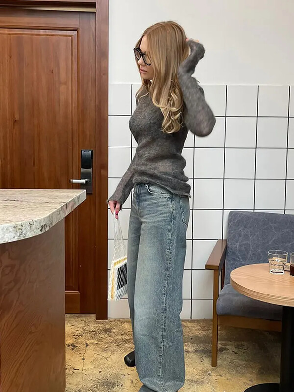 Pulover tricotat subțire cu gât rotund, la modă, elegant, cu mânecă lungă, pulover bodycon, 2024, noua toamnă, îmbrăcăminte de stradă pentru navetă