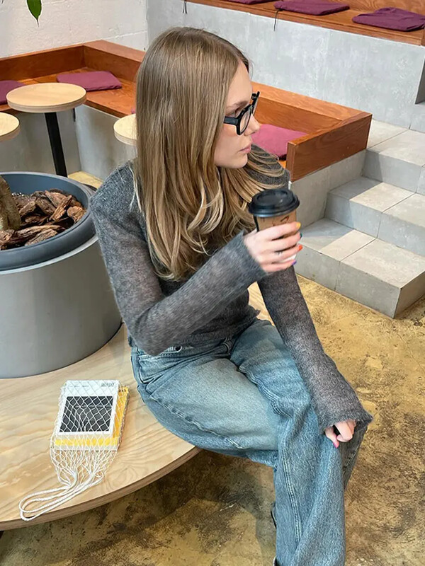 Pulover tricotat subțire cu gât rotund, la modă, elegant, cu mânecă lungă, pulover bodycon, 2024, noua toamnă, îmbrăcăminte de stradă pentru navetă