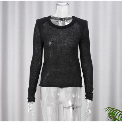 Moda pentru femei Transparente Pulover tricotat solid șic cu decolteu cu mânecă lungă Topuri subțiri subțiri Tricoturi pentru damă