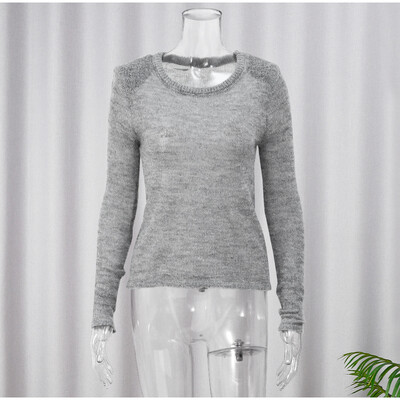 Moda pentru femei Transparente Pulover tricotat solid șic cu decolteu cu mânecă lungă Topuri subțiri subțiri Tricoturi pentru damă