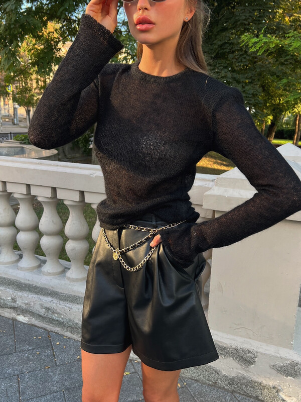 Moda pentru femei Transparente Pulover tricotat solid șic cu decolteu cu mânecă lungă Topuri subțiri subțiri Tricoturi pentru damă