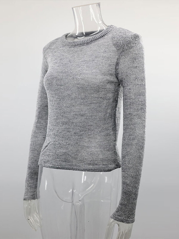 Moda pentru femei Transparente Pulover tricotat solid șic cu decolteu cu mânecă lungă Topuri subțiri subțiri Tricoturi pentru damă