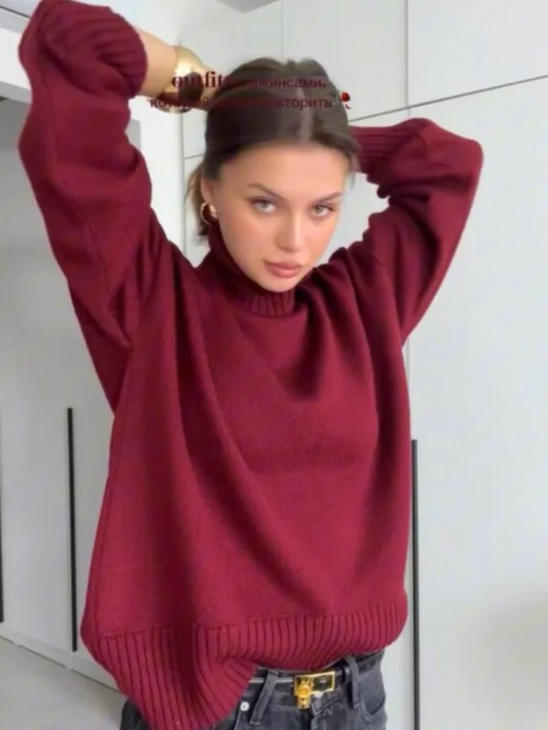 Burgundia punane vaba vabaaja 2024. aasta Turtleneck Pullover Naiste pikkade varrukatega kampsun Naiste sügistalvise klassikaline trikotaaž kampsunid
