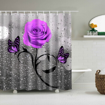 Plantă, flori, frunze, copaci, peisaj rural, baie, perdea de duș, impermeabilă, poliester, frabic, perdea de baie cu 12 cârlige