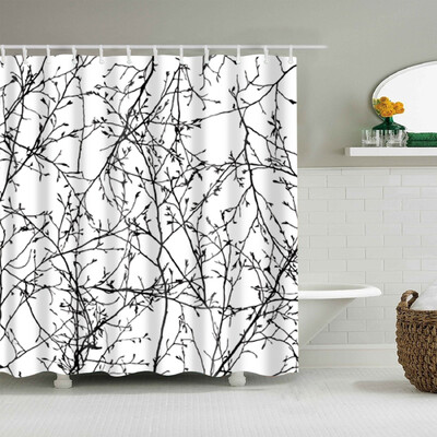 Plantă, flori, frunze, copaci, peisaj rural, baie, perdea de duș, impermeabilă, poliester, frabic, perdea de baie cu 12 cârlige