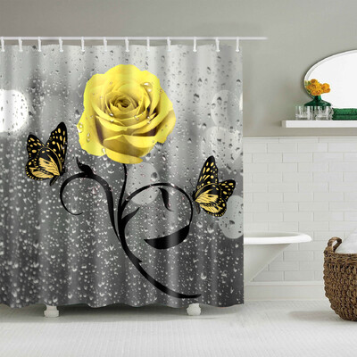 Plantă, flori, frunze, copaci, peisaj rural, baie, perdea de duș, impermeabilă, poliester, frabic, perdea de baie cu 12 cârlige