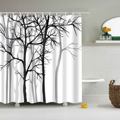 Plantă, flori, frunze, copaci, peisaj rural, baie, perdea de duș, impermeabilă, poliester, frabic, perdea de baie cu 12 cârlige