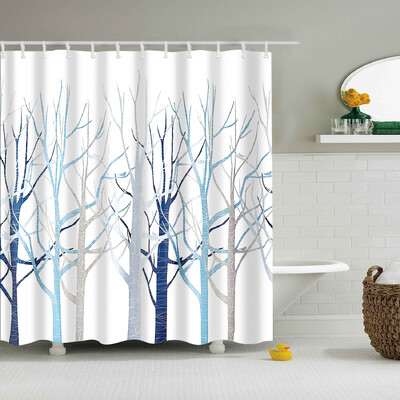 Plantă, flori, frunze, copaci, peisaj rural, baie, perdea de duș, impermeabilă, poliester, frabic, perdea de baie cu 12 cârlige