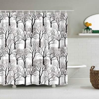 Plantă, flori, frunze, copaci, peisaj rural, baie, perdea de duș, impermeabilă, poliester, frabic, perdea de baie cu 12 cârlige