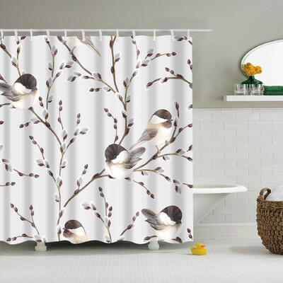 Plantă, flori, frunze, copaci, peisaj rural, baie, perdea de duș, impermeabilă, poliester, frabic, perdea de baie cu 12 cârlige