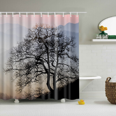 Plantă, flori, frunze, copaci, peisaj rural, baie, perdea de duș, impermeabilă, poliester, frabic, perdea de baie cu 12 cârlige