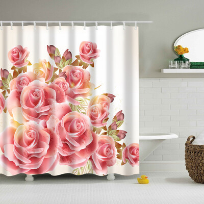 Plantă, flori, frunze, copaci, peisaj rural, baie, perdea de duș, impermeabilă, poliester, frabic, perdea de baie cu 12 cârlige