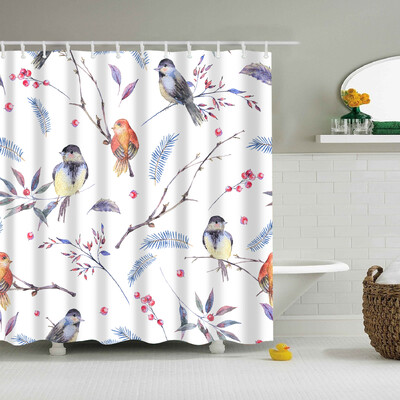 Plantă, flori, frunze, copaci, peisaj rural, baie, perdea de duș, impermeabilă, poliester, frabic, perdea de baie cu 12 cârlige