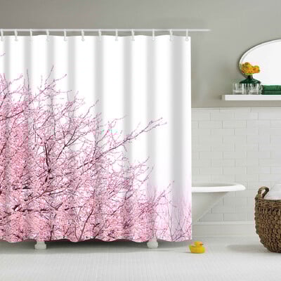 Plantă, flori, frunze, copaci, peisaj rural, baie, perdea de duș, impermeabilă, poliester, frabic, perdea de baie cu 12 cârlige