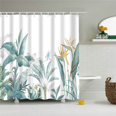 Plantă, flori, frunze, copaci, peisaj rural, baie, perdea de duș, impermeabilă, poliester, frabic, perdea de baie cu 12 cârlige