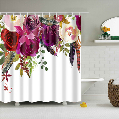 Plantă, flori, frunze, copaci, peisaj rural, baie, perdea de duș, impermeabilă, poliester, frabic, perdea de baie cu 12 cârlige