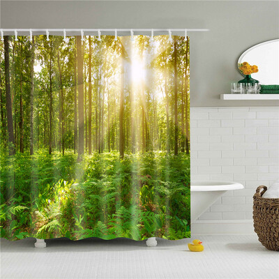 Plantă, flori, frunze, copaci, peisaj rural, baie, perdea de duș, impermeabilă, poliester, frabic, perdea de baie cu 12 cârlige