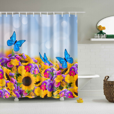 Plantă, flori, frunze, copaci, peisaj rural, baie, perdea de duș, impermeabilă, poliester, frabic, perdea de baie cu 12 cârlige